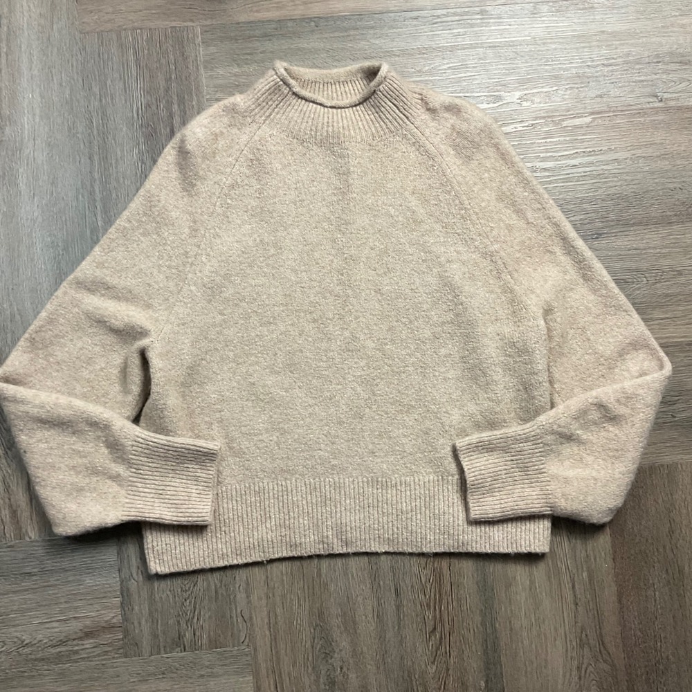 J.Crew Merino Wool Alpaca Blend Mock Neck Sweater Womens Small Beige Oatmeal